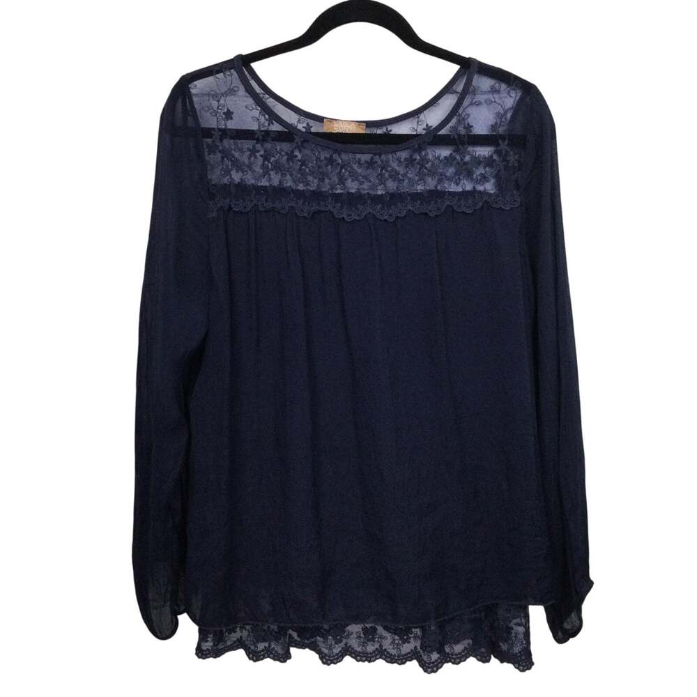 Carla Conti Silk Whimsigoth Fairycore Minimalist Lace Feminine Sheer Blouse M